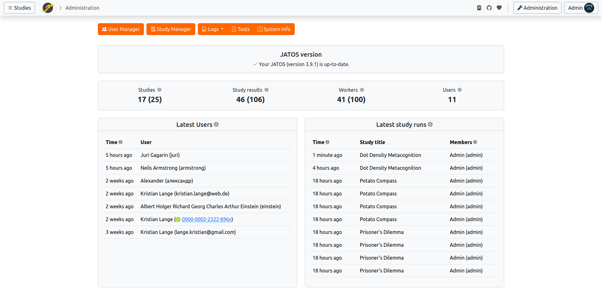 Administration screenshot