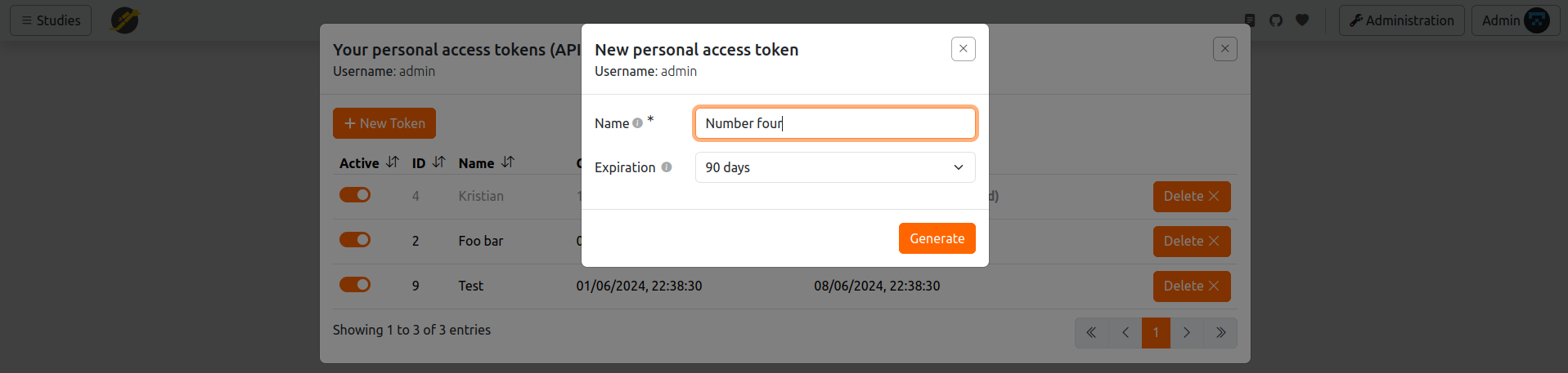API token 1