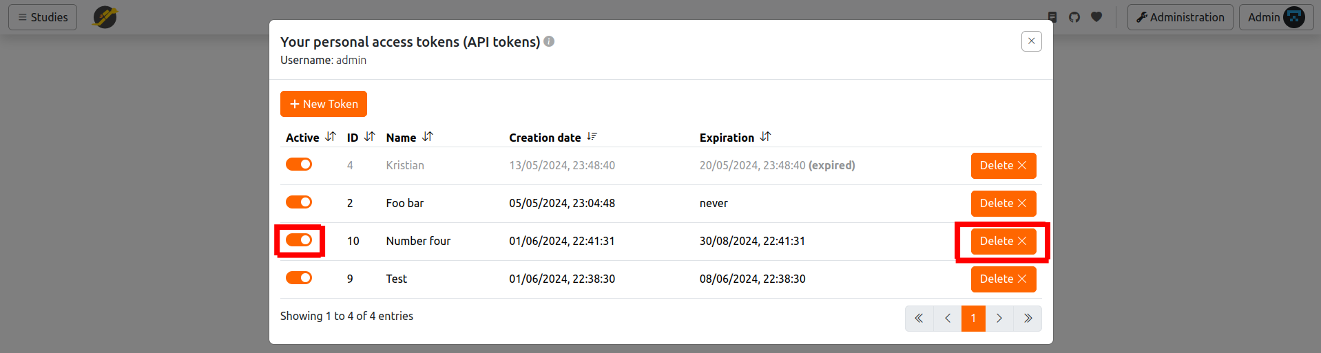 API token 1