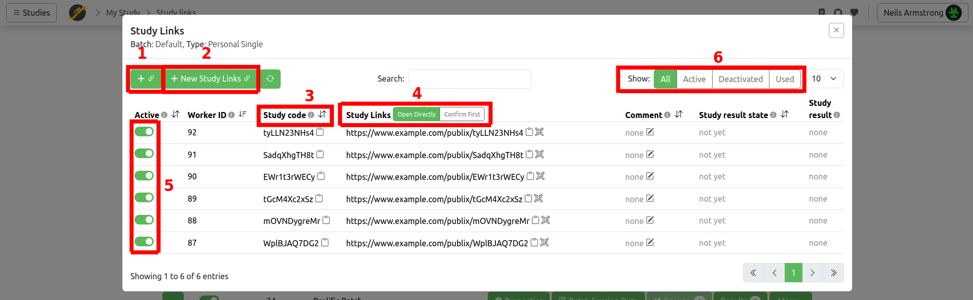 Study Links page screenshot