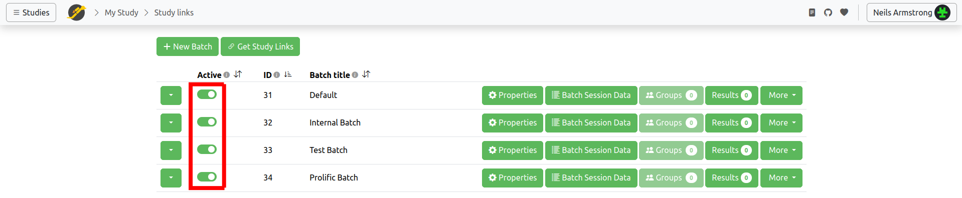 Study Links page screenshot