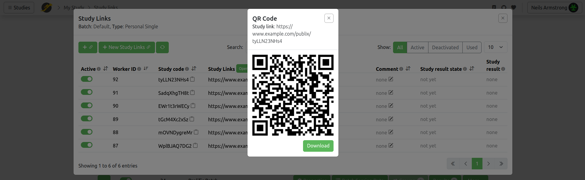 Study Links page screenshot