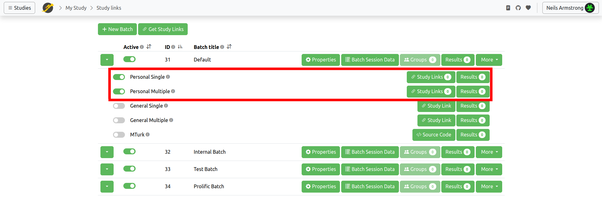 Study Links page screenshot