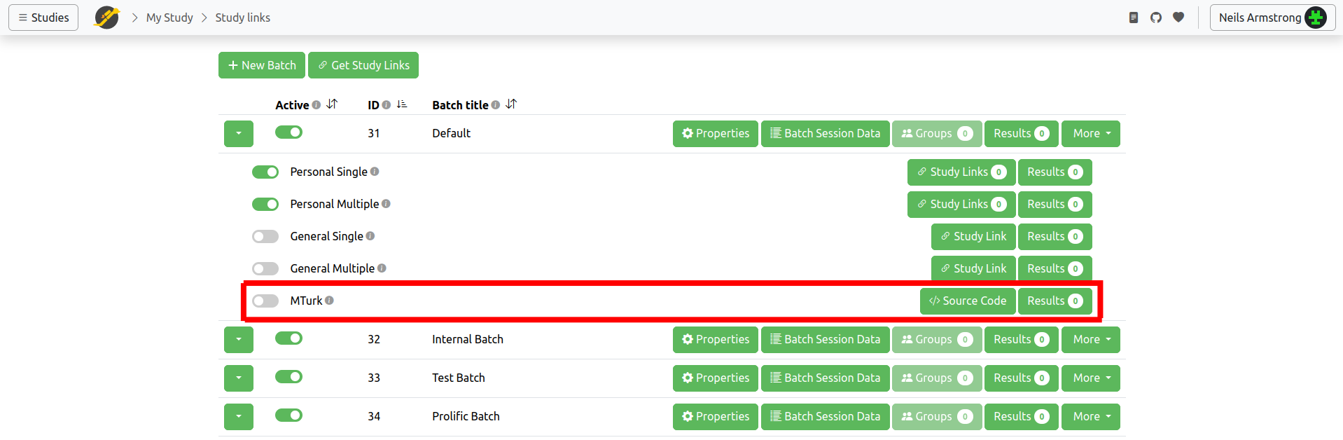 Study Links page screenshot