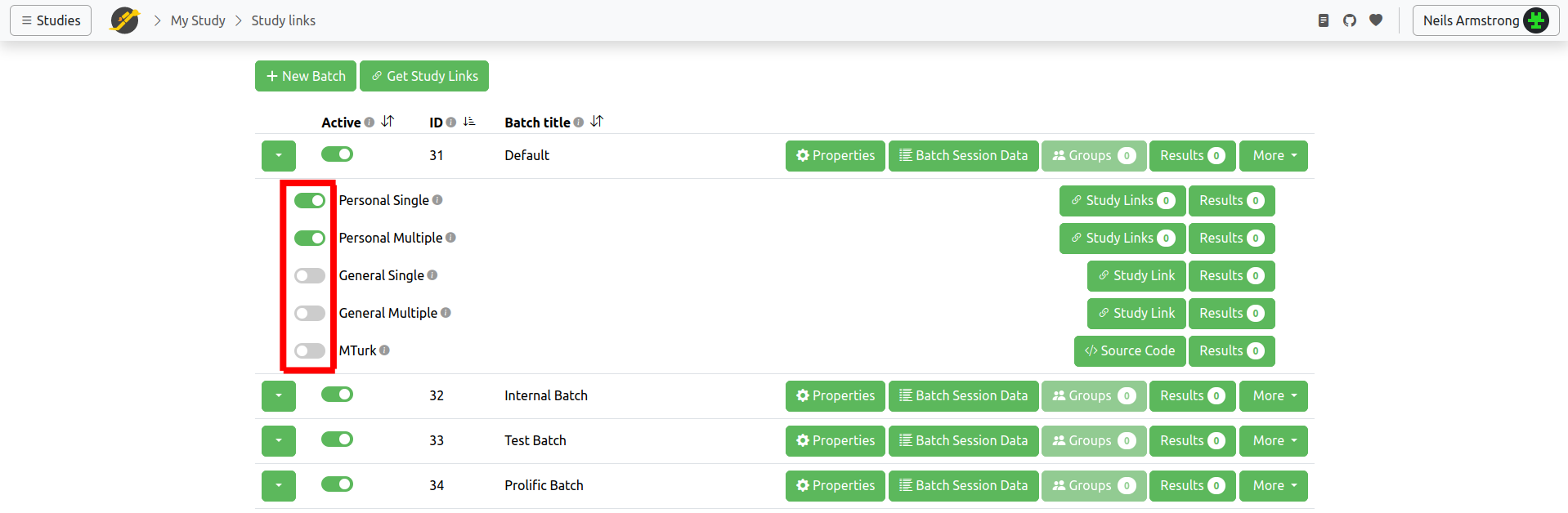 Study Links page screenshot