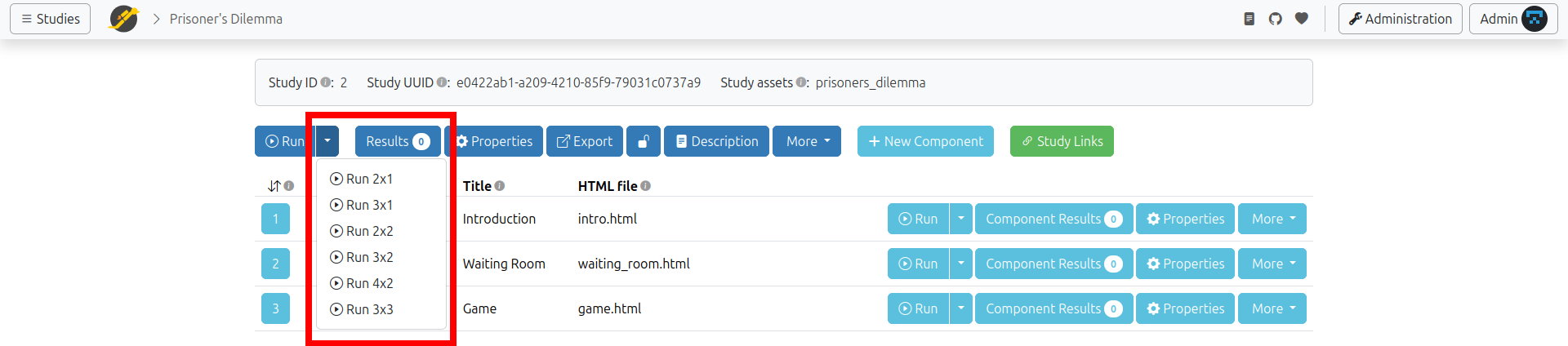 Study properties / study input