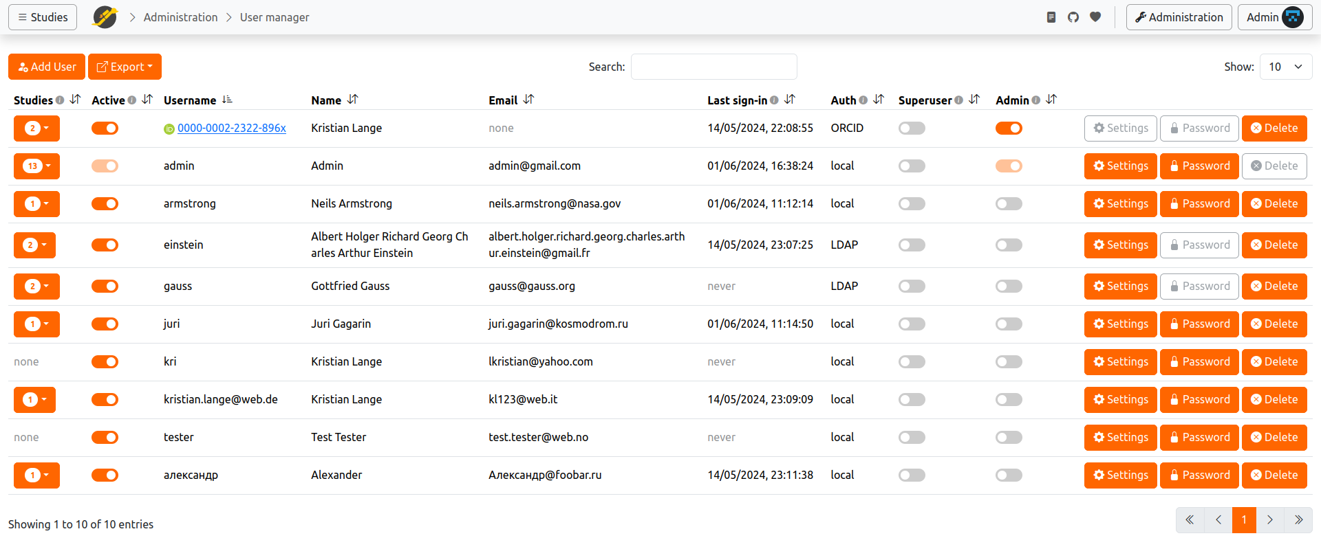 User manager screenshot