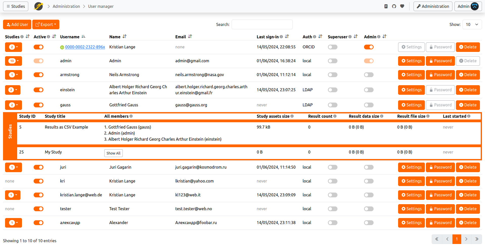 User manager screenshot